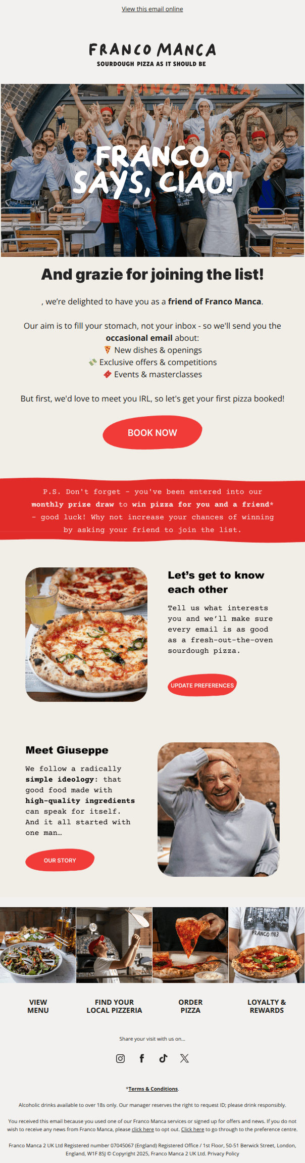 Ciao, ! Your first slice awaits 🍕