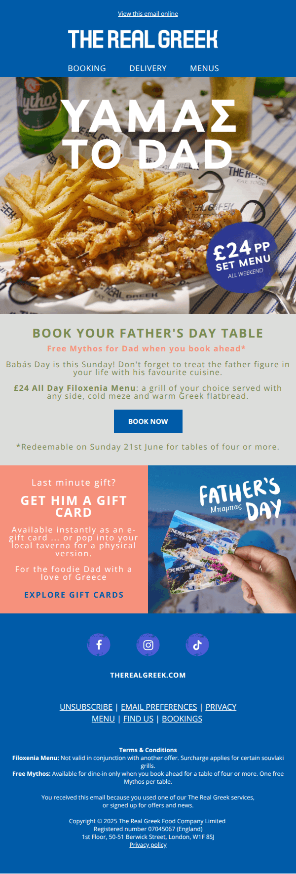 Book our final Father's Day tables