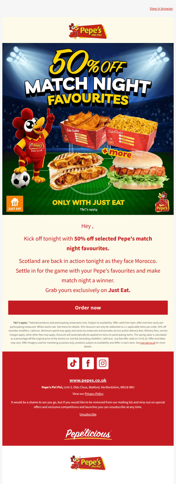 ⚽Score 50% Off Pepe's for tonight's Match