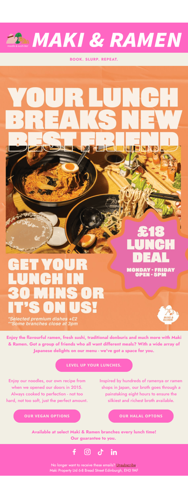 LUNCH IN 30 OR IT'S ON US 🍜