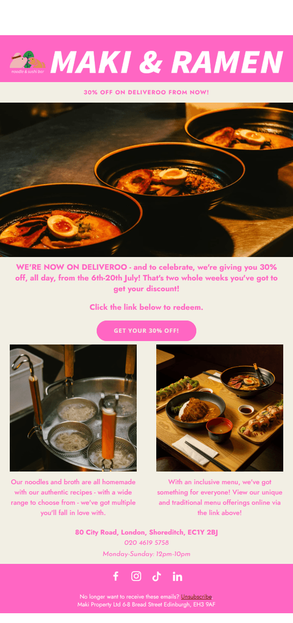 30% OFF DELIVEROO!