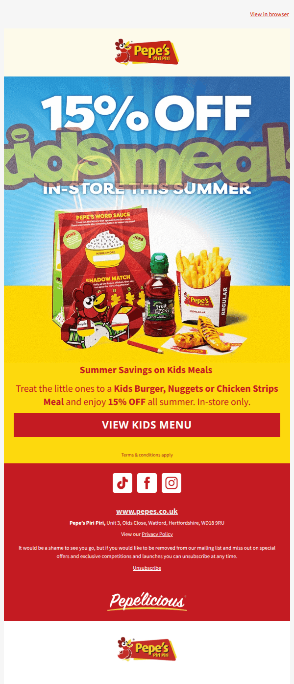 ☀️ Enjoy 15% off kids meals 😎