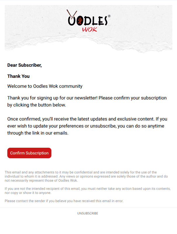 Thank You for Subscribing to Oodles Wok Newsletter