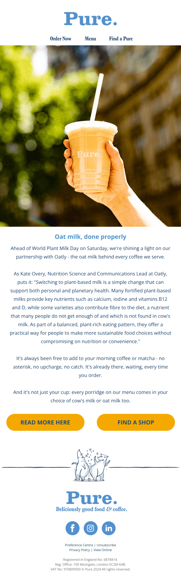 Oat milk, on us. Every time.