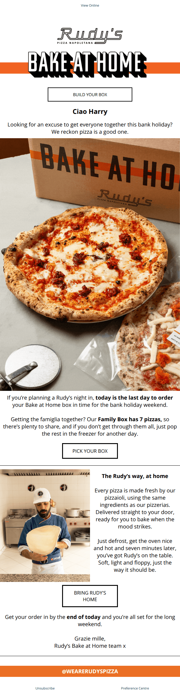 Bring Rudy’s home this bank holiday 🍕