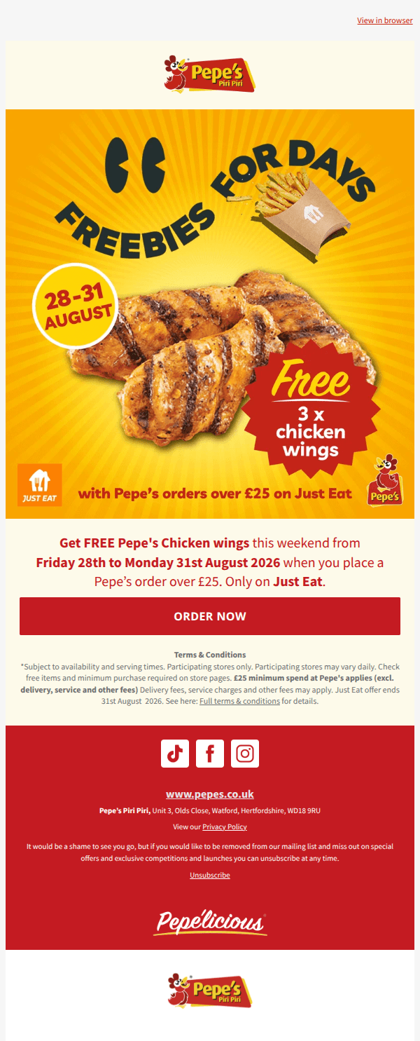 FREE Pepe's wings all weekend