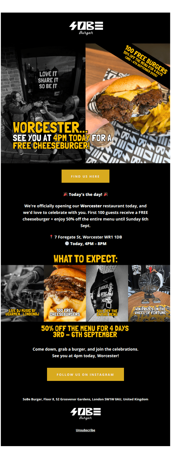 🚨🍔 See you at 4pm today for a FREE burger on us! 🍔🚨