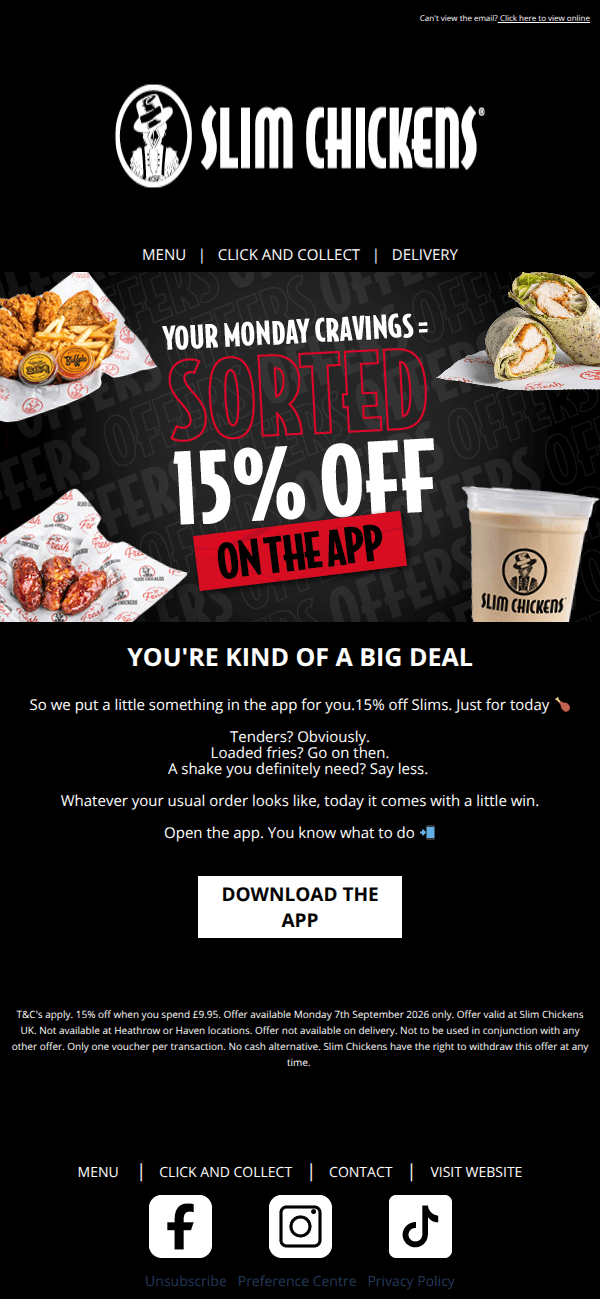 Your Monday just got 15% better 🍗