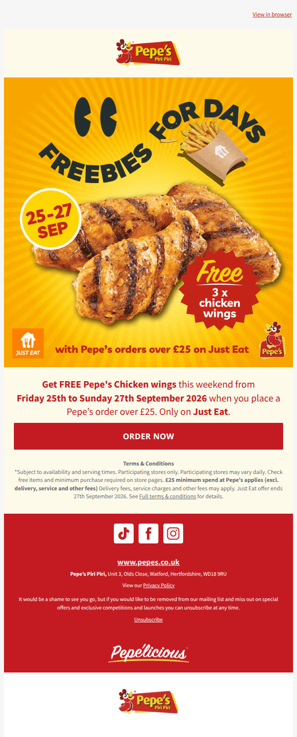 Don't miss FREE Pepe's wings
