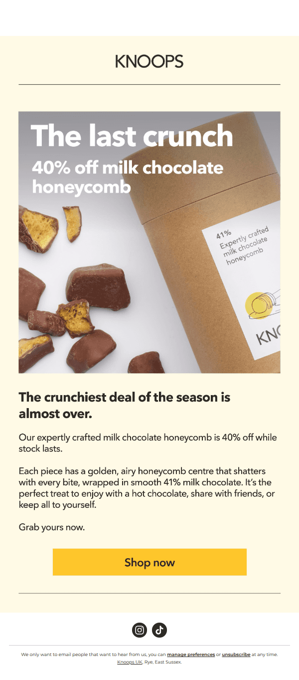 Last chance: 40% off honeycomb 🍫🍯