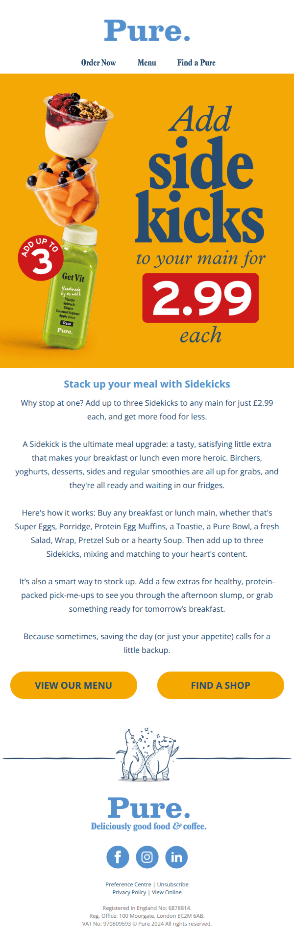 Fancy saving on lunch and breakfast? Head to Pure!