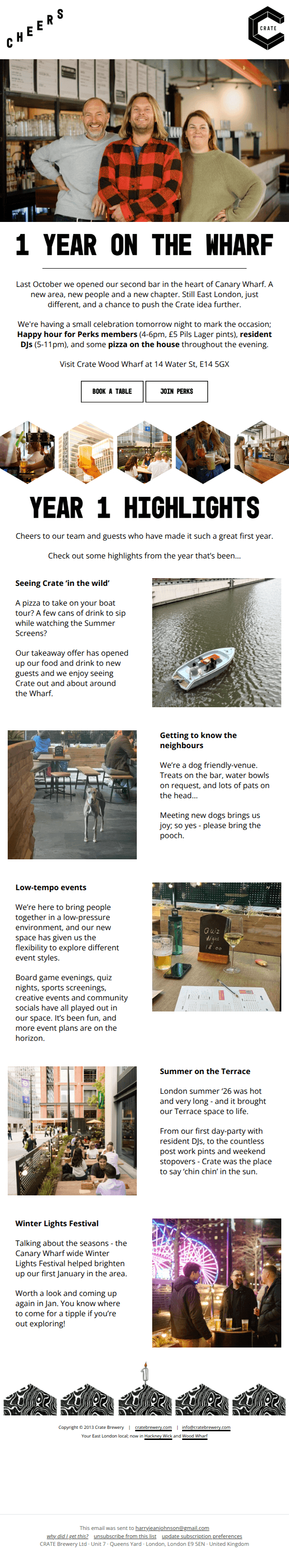 Crate Wood Wharf turns 1!