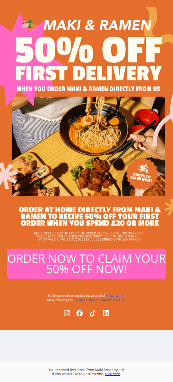 Want to get 50% off your next delivery order?